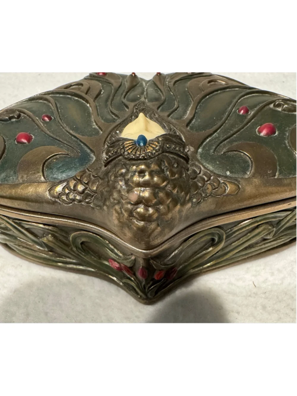 Veronese Art Nouveau Style Butterfly Princess Jewelry Box Brass Green Red